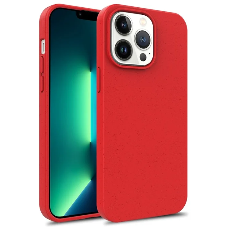 For iPhone 16 Pro Max Case Biodegradable Wheat Straw+TPU Hybrid Phone Cover - Red