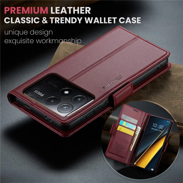 CASEME 023 Series For Xiaomi Poco X6 Pro 5G / Redmi K70E 5G Case RFID Blocking Phone Leather Cover - Red