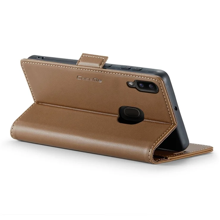 CASEME 023 Series For Samsung Galaxy A20 / A30 / M10s Glossy Case RFID Blocking Leather Phone Cover - Brown