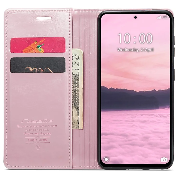 CASEME 003 Series For Xiaomi Redmi Note 13 Pro 4G / Poco M6 Pro 4G Case Wallet Waxy Leather Phone Cover - Pink