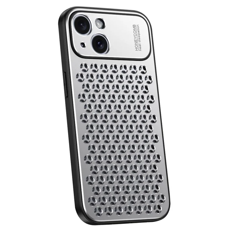 For iPhone 13 Case Aluminum Alloy+TPU Anti-drop Heat Dissipation Honeycomb Phone Cover - Silver