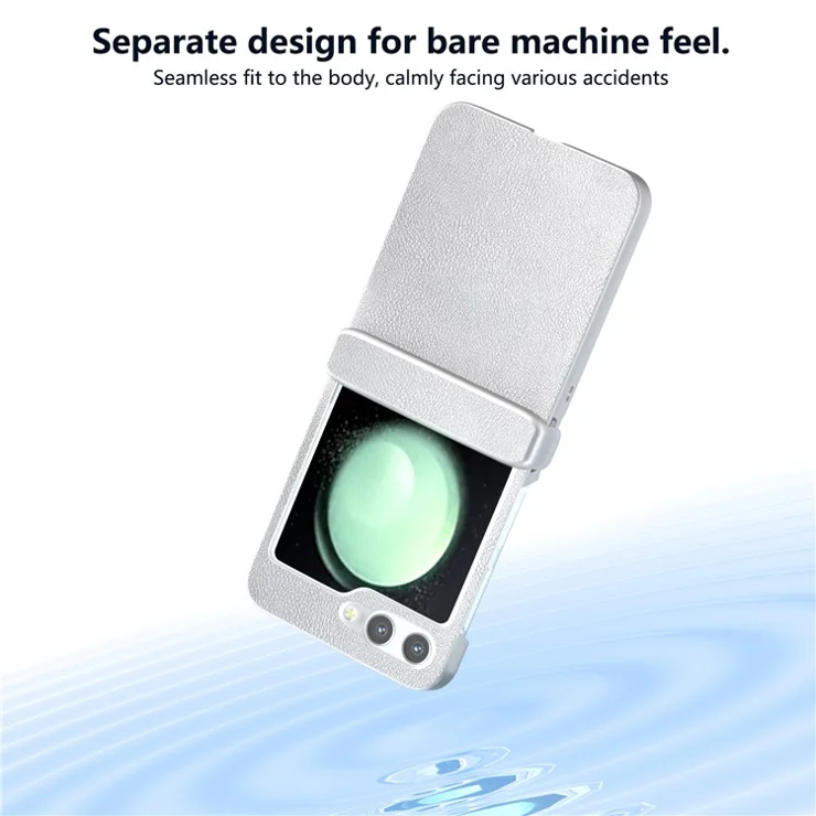 For Samsung Galaxy Z Flip5 5G Case Leather + PC Slim Phone Cover Hinge Protection - Silver