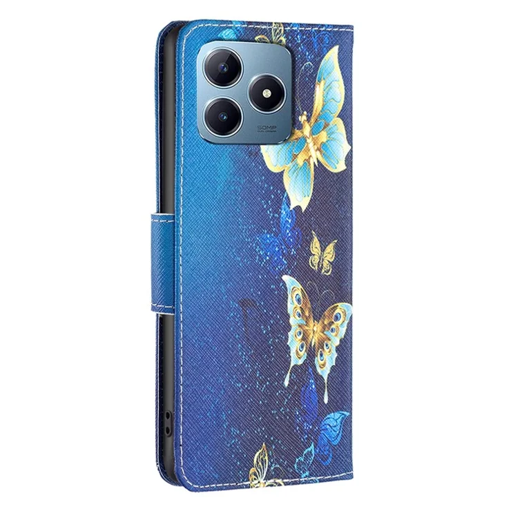 For Realme Note 60x 4G / C63 4G / C61 4G Case Pattern PU Leather Phone Cover Card Slots Folding Stand - Golden Butterflies