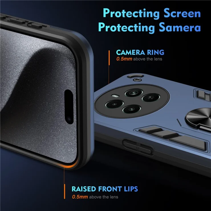 For Realme Narzo 70 Pro 5G Case Kickstand PC+TPU Car Mount Magnetic Holder Phone Cover - Blue