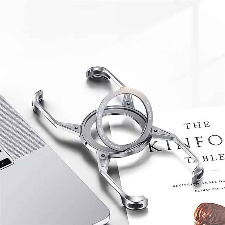 For iPhone 15 / 14 / 13 Bumper Case Frameless Aluminum Alloy Kickstand Phone Cover - Silver
