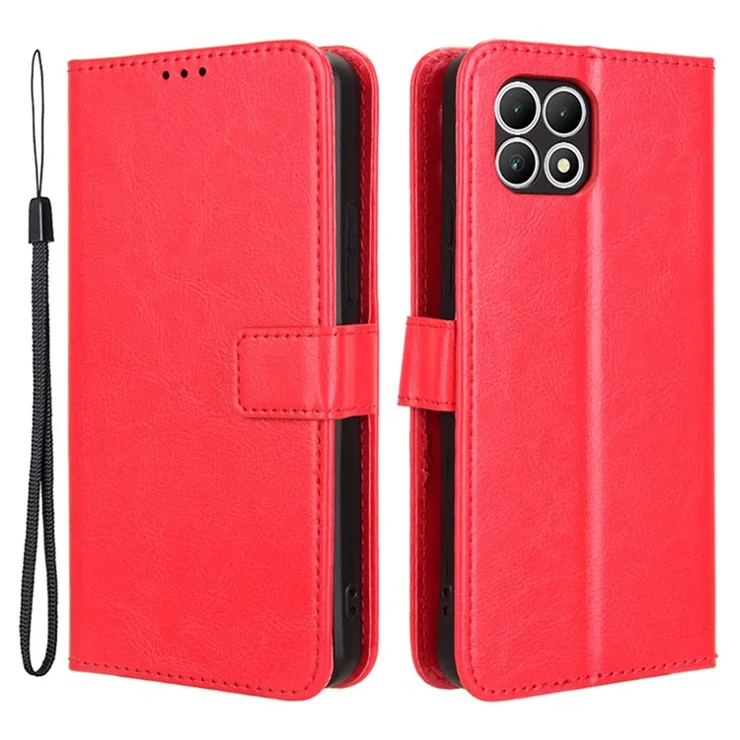 For T-Mobile REVVL 7 / T Phone 2 Case Crazy Horse Texture Leather Phone Cover Wallet with Card Holder - Red
