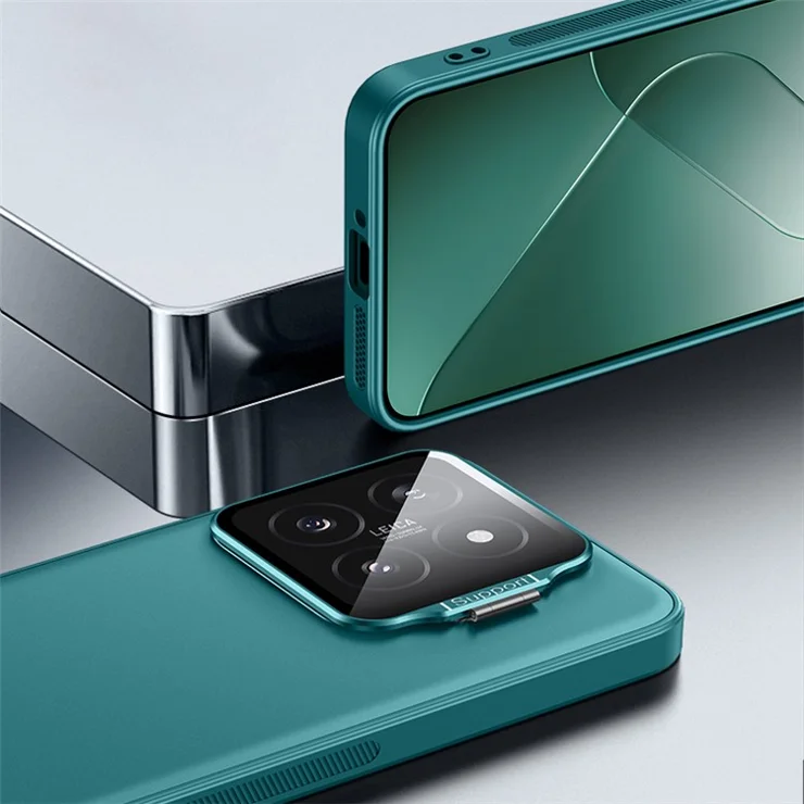 For Xiaomi 14 Pro Magnetic Case TPU+PC Phone Cover with Metal Lens Frame Kickstand - Black