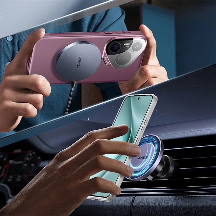 For Huawei Pura 70 Pro / Pura 70 Pro+ Magnetic Case Metal Lens Frame Kickstand Leather+TPU+PC Phone Cover - Purple