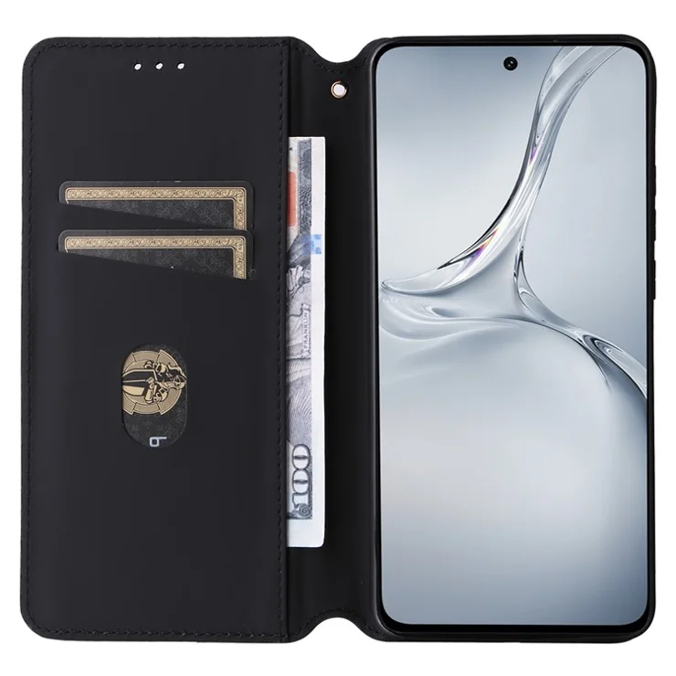 For OnePlus Nord CE4 Lite 5G / Oppo K12x 5G (China) Case Leather Phone Cover Rhombus Pattern Strong Magnetic - Brown