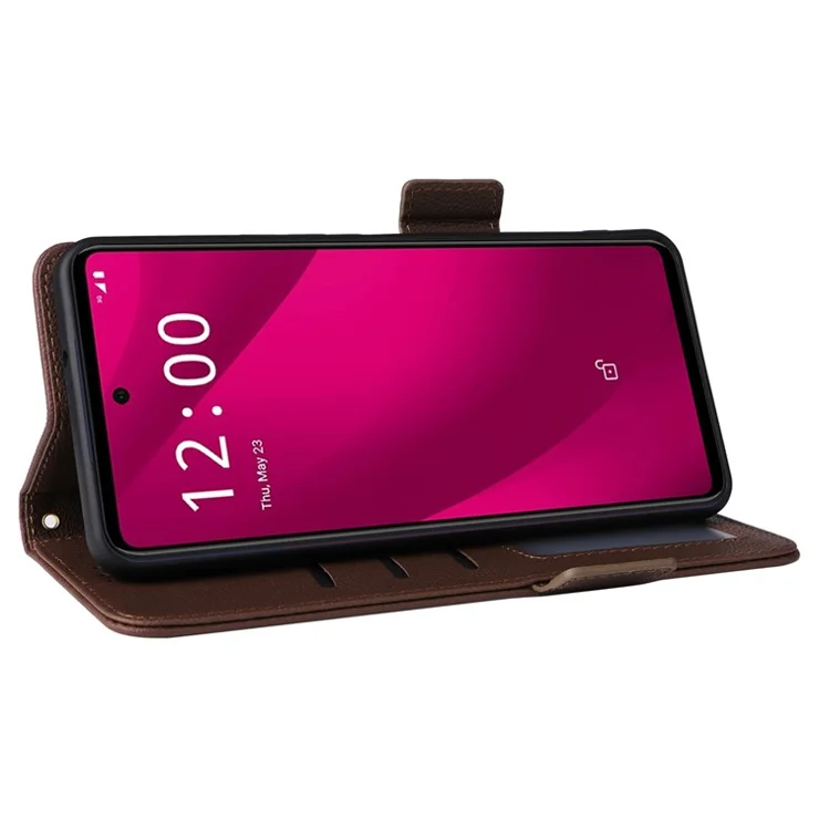 For T-Mobile REVVL 7 Pro / T Phone 2 Pro 5G Case with Wrist Strap Litchi Texture PU Leather Wallet Phone Cover - Brown