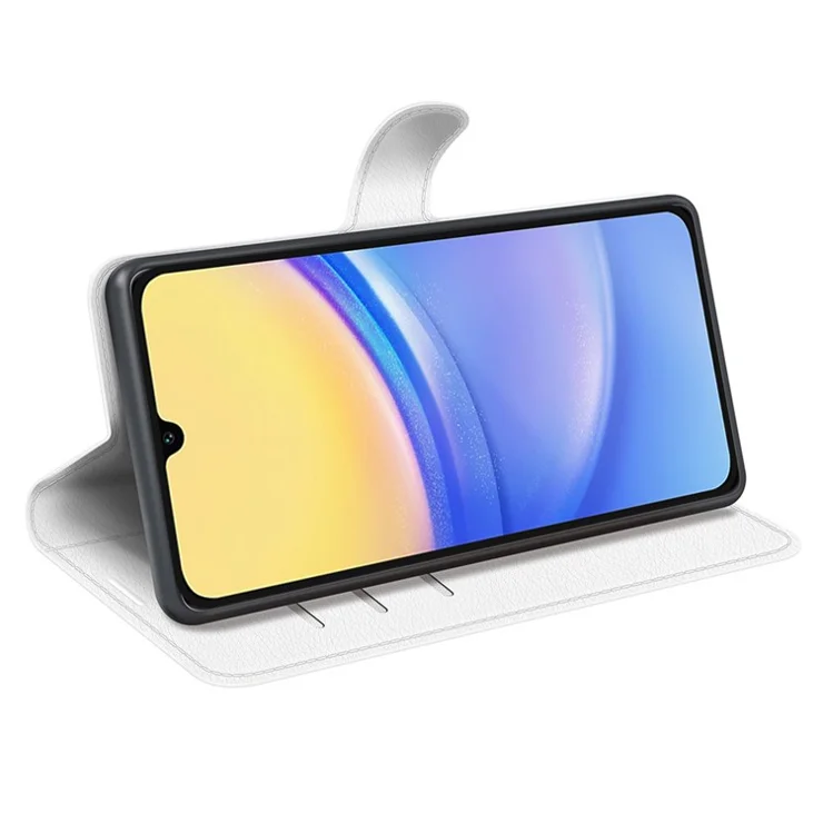 For Samsung Galaxy M15 5G Case Litchi Texture Leather Phone Cover Card Slot Magnetic Clasp - White