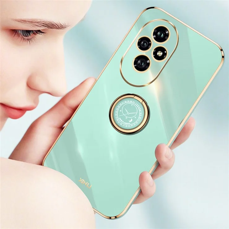 XINLI For Honor 200 5G Case Ring Holder Kickstand Electroplating Soft TPU Cover - Black