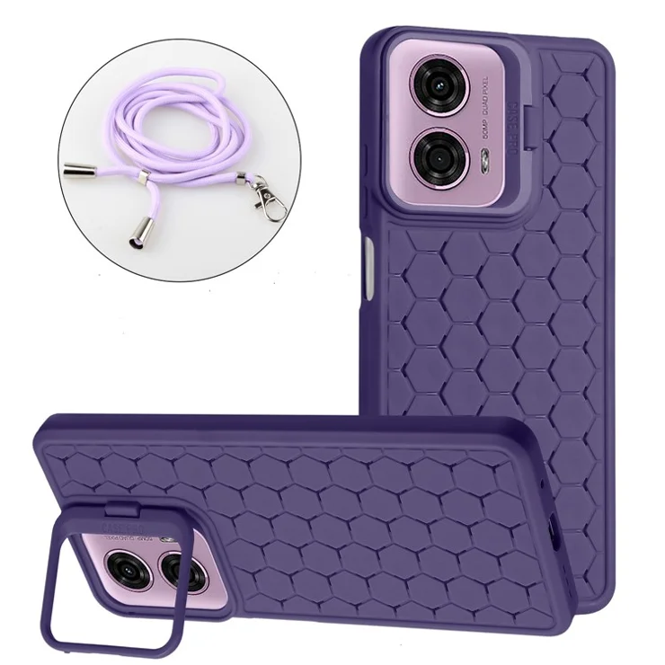 For Motorola Moto E14 4G / G04 4G / G04s 4G / G24 4G Case Heat Dissipation Kickstand TPU Phone Cover with Lanyard - Purple