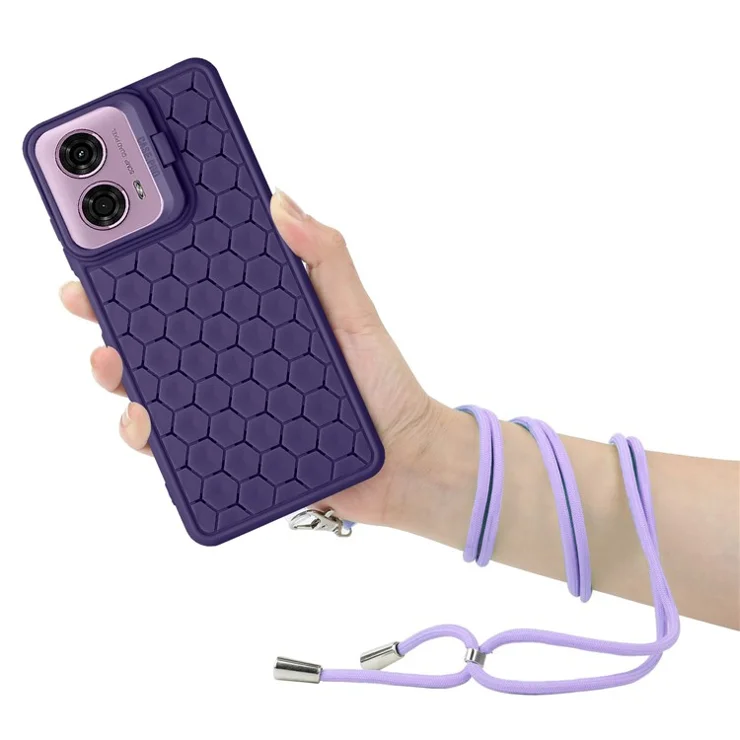 For Motorola Moto E14 4G / G04 4G / G04s 4G / G24 4G Case Heat Dissipation Kickstand TPU Phone Cover with Lanyard - Purple