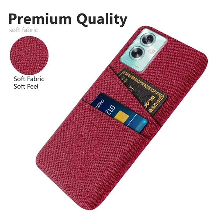 For Oppo A79 5G / A2 5G Case Non-Slip Cloth + PC Phone Cover Dual Card Holder - Red