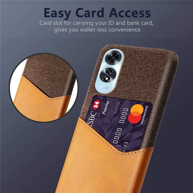 For Oppo A60 4G Case Leather + Hard PC Cloth Texture Phone Cover with Card Holder - Orange