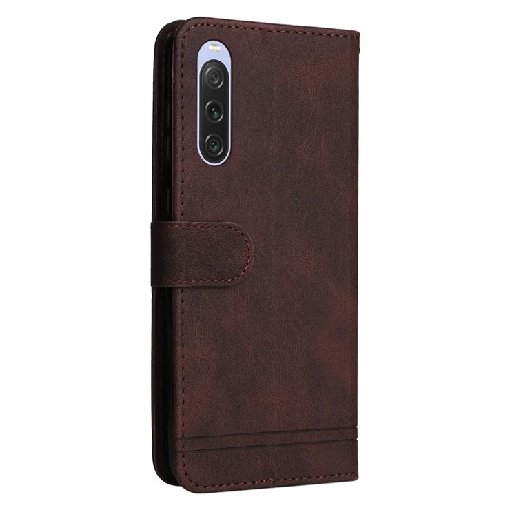 For Sony Xperia 10 V Leather Wallet Cases Skin Touch Phone Cover Stand with Strap - Brown