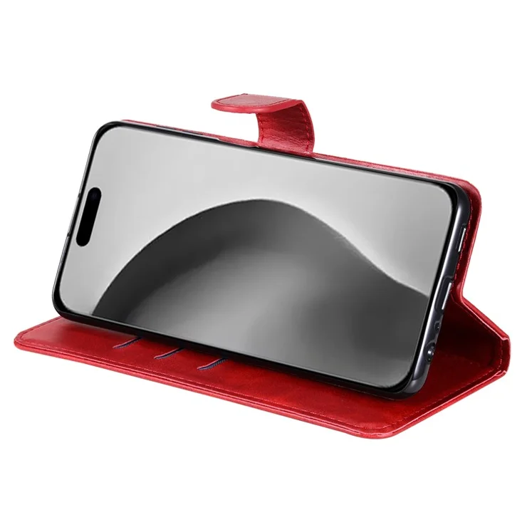 For iPhone 16 Pro Max Case Zipper Pocket Flip Shockproof Leather Phone Cover - Red