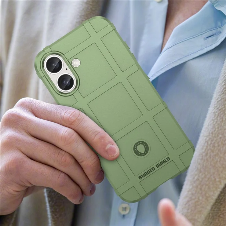 For iPhone 16 Case Square Grid Texture Soft TPU Protective Phone Cover - Green