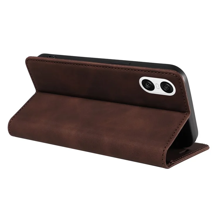 BETOPNICE 003 For Sony Xperia 10 VI Case Leather Phone Cover Strong Magnetic Closure - Brown