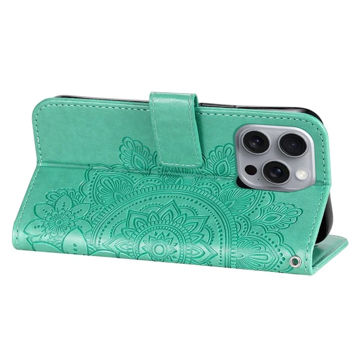 For iPhone 16 Pro Case Floral Pattern PU Leather Wallet Stand Phone Cover - Green