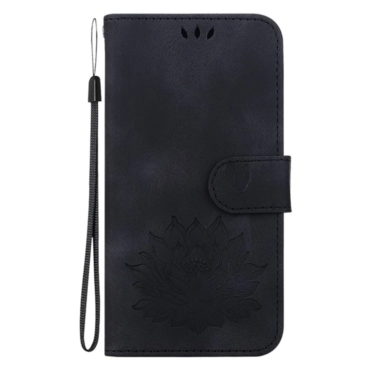 For Samsung Galaxy A14 4G / 5G Case Lotus Pattern Wallet Style Leather Phone Cover - Black