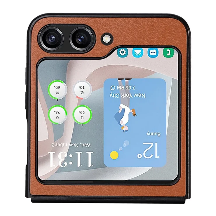 For Samsung Galaxy Z Flip6 5G Case PU Leather Hard PC Protective Phone Cover - Brown