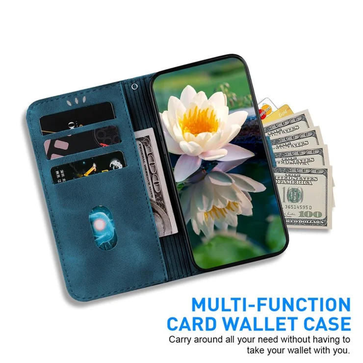 For Honor 90 Lite 5G Case Lotus Pattern Wallet Stand Leather Phone Cover - Blue