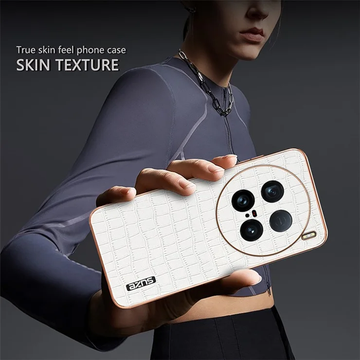 AZNS For vivo X100 Ultra 5G Case PU Leather Crocodile Texture Back Cover - White