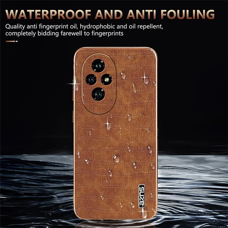 AZNS For Honor 200 Pro 5G Case PU Leather Crocodile Texture Phone Back Cover - Black