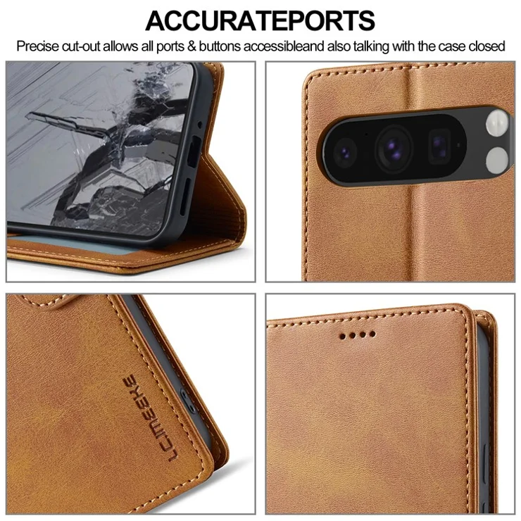 LC.IMEEKE For Google Pixel 9 Pro XL Case Calf Texture PU Leather Flip Phone Cover - Yellow