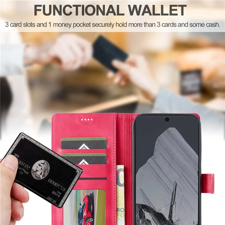LC.IMEEKE For Google Pixel 9 / 9 Pro Case Magnetic Buckle Wallet Leather Phone Cover Calf Texture - Rose
