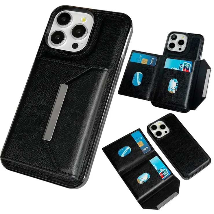 For iPhone 13 Pro Case with Card Holder Leather+TPU Phone Cover Detachable - Black