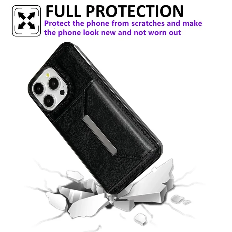 For iPhone 13 Pro Case with Card Holder Leather+TPU Phone Cover Detachable - Black