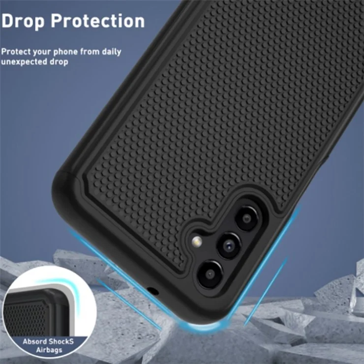 For Samsung Galaxy A14 5G Case Football Texture PC+TPU Mobile Phone Back Cover - Black+Dark Blue
