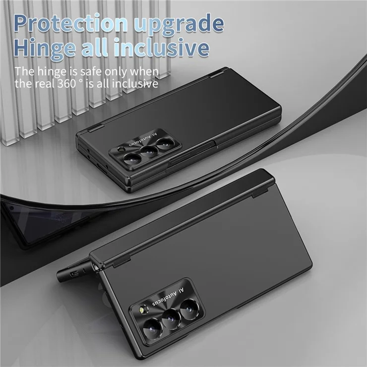 For Samsung Galaxy Z Fold6 5G Phone Case Hard PC Phone Cover with Tempered Glass Film / Stylus - Black