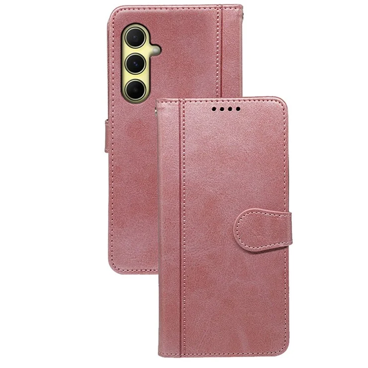For Samsung Galaxy A15 4G / A15 5G Phone Case Round Magnetic Clasp PU Leather Wallet Cover - Rose Gold