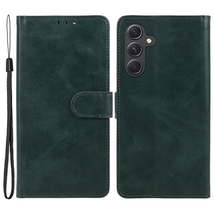 For Samsung Galaxy M35 5G Case Flip Folio Calf Texture Leather Phone Cover - Midnight Green