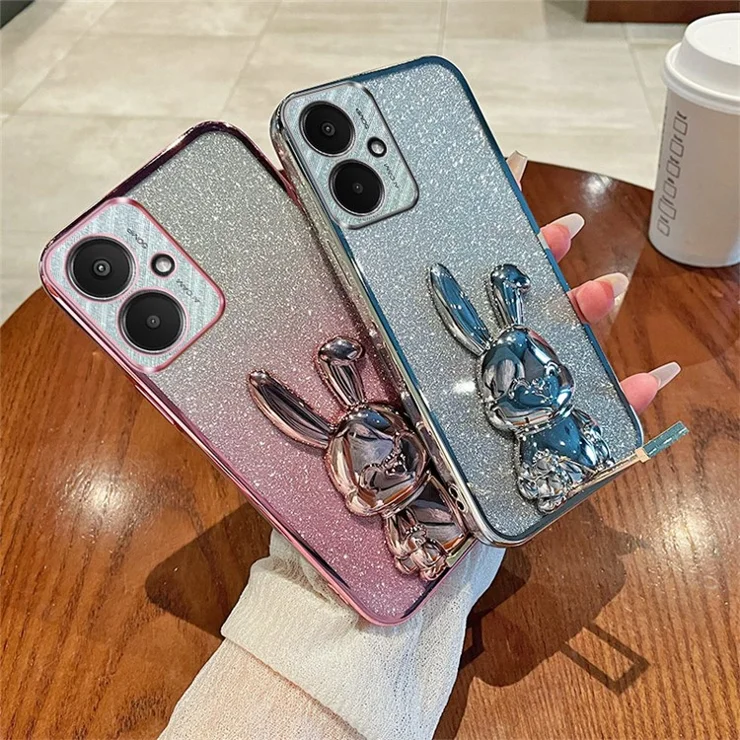For Xiaomi Redmi 13C 5G / 13R 5G / Poco M6 5G Case PC+TPU Phone Cover Cartoon Rabbit Kickstand - Purple