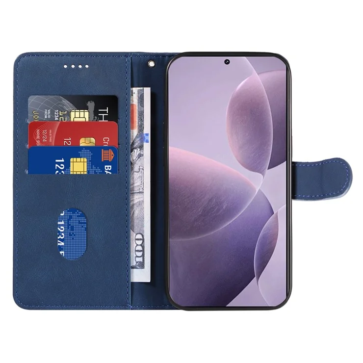 For Xiaomi Poco F6 Pro 5G / Redmi K70 5G / K70 Pro 5G Case Leather Wallet Cover Curved Line - Blue