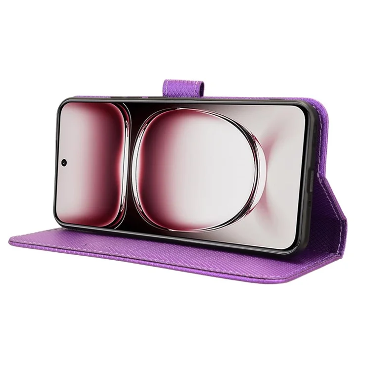 For Oppo Reno12 5G (Global) Case Flip Stand Wallet Diamond Texture Leather Phone Cover - Purple