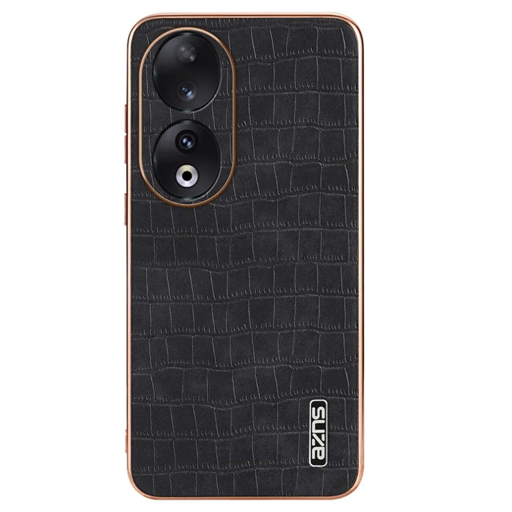 AZNS For Honor 90 Phone Case Electroplating Crocodile Texture Leather Back Cover - Black