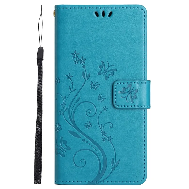 For iPhone 16 Case Flip Shockproof Butterfly Floral Leather Phone Cover - Blue