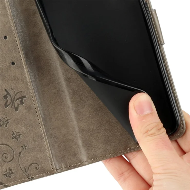 For iPhone 16 Case Flip Shockproof Butterfly Floral Leather Phone Cover - Grey