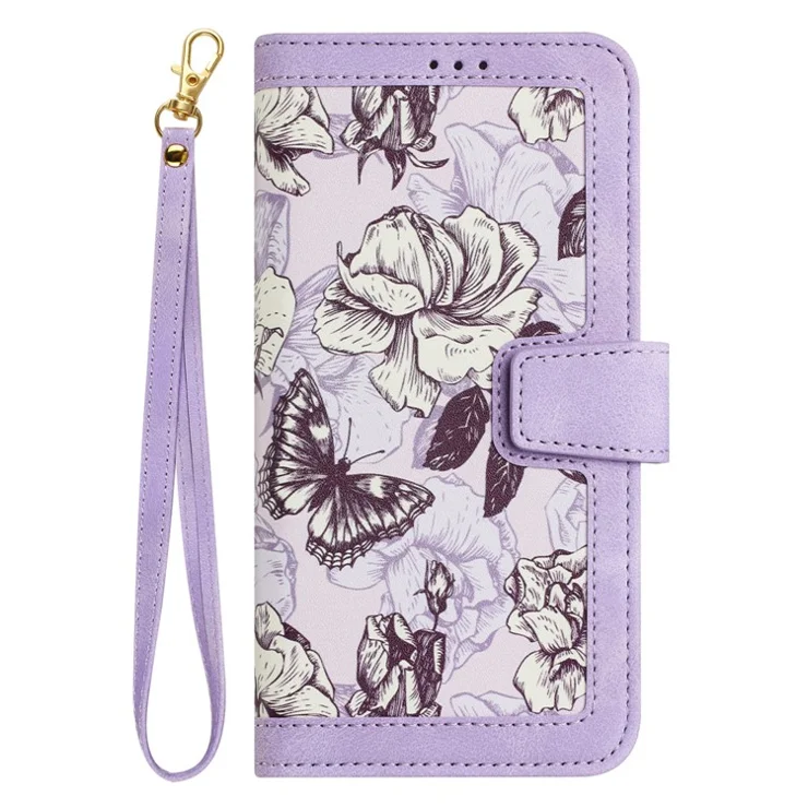 For Motorola Moto G84 5G Case Card Slots PU Leather Flower Phone Cover - Light Purple