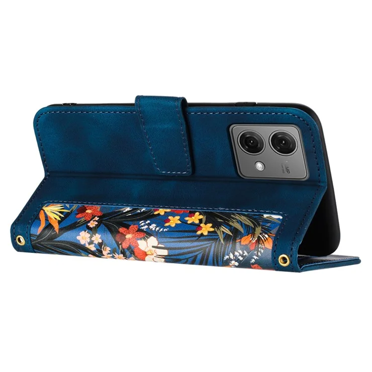 For Motorola Moto G84 5G Case Card Slots PU Leather Flower Phone Cover - Dark Blue