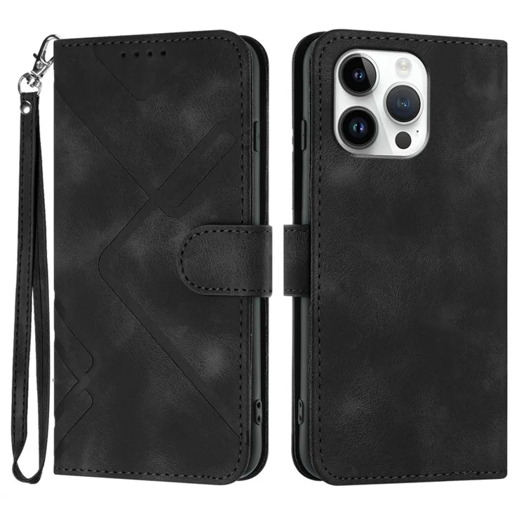 YX0040 For iPhone 16 Pro Max Case PU Leather Wallet Geometric Phone Cover - Black