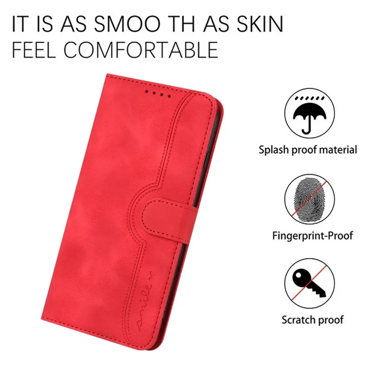 YX0030 For Realme Note 60x 4G / C63 4G / C61 4G Case Smile Imprinted Leather Phone Cover Magnetic Clasp - Red
