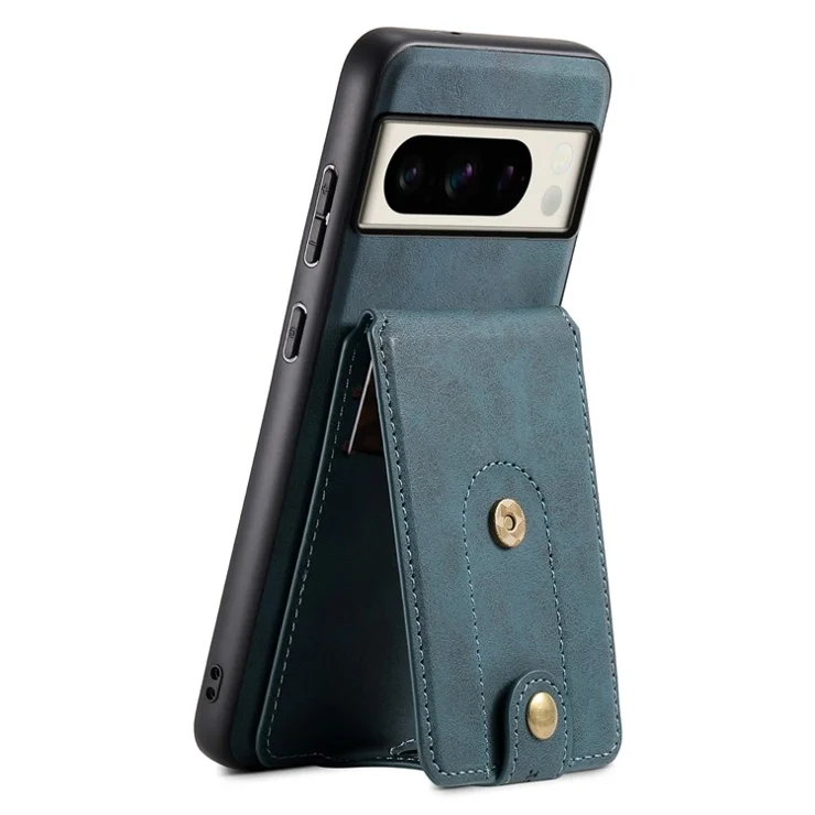 DENIOR D14 For Google Pixel 8 Pro Magnetic Case Card Bag Hybrid PC+TPU Phone Cover - Blue
