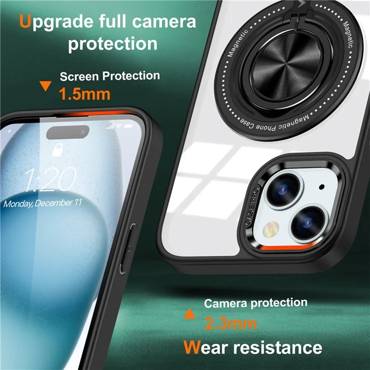 For iPhone 14 Plus Case Magnetic Kickstand TPU Frame Hard PC Clear Phone Cover - Black